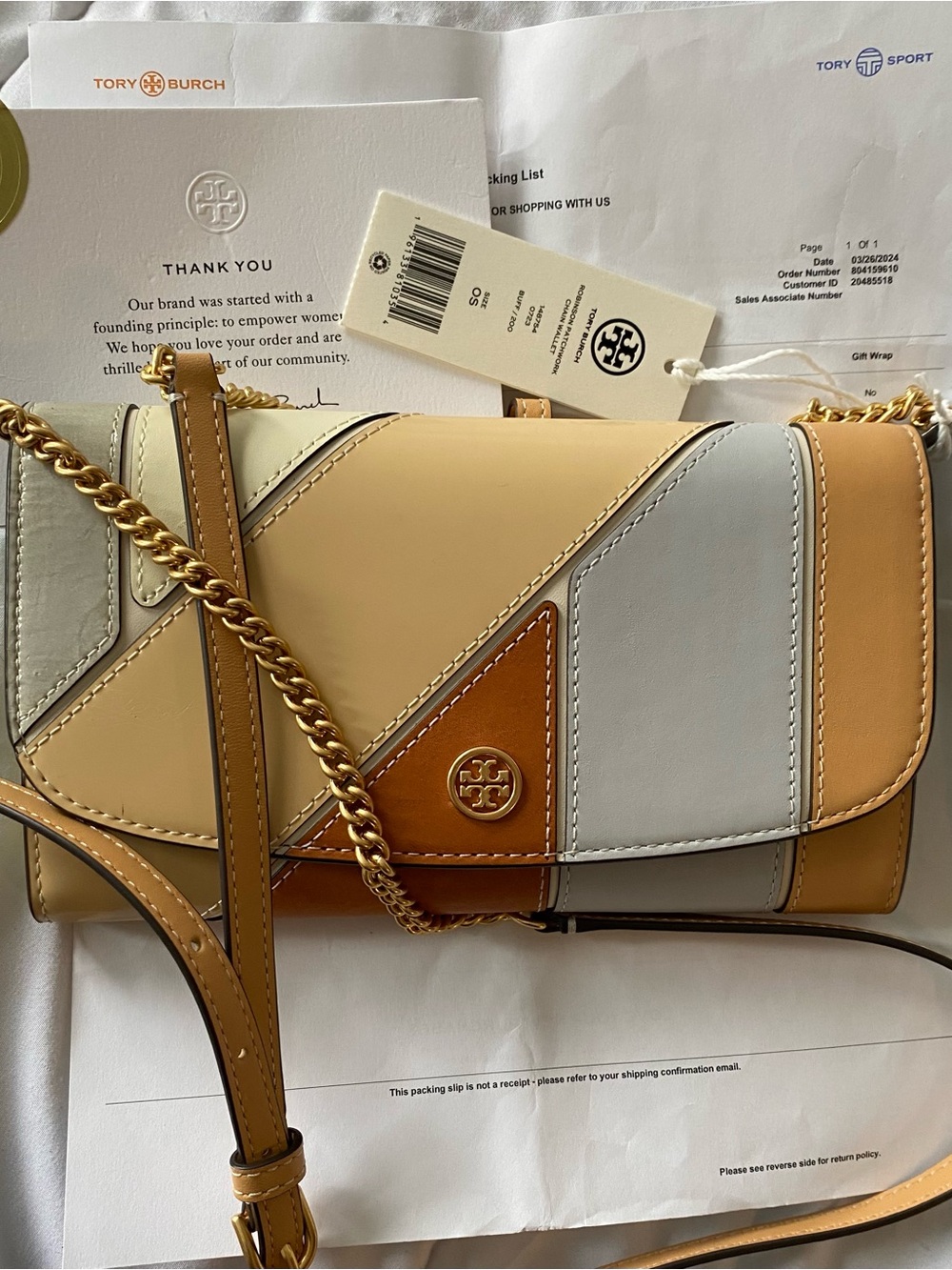 Tory Burch Robinson Patchwork Leather Chain Wallet Crossbody Bag NWT